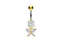 Laden Sie das Bild in den Galerie-Viewer, Titan Schmetterling Kristall Anhänger Kristall 925 Sterling Silber Bauchnabelpiercing Barbell piercinginspiration®