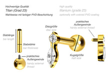 Laden Sie das Bild in den Galerie-Viewer, Titan Kristallzapfen Ohrpiercing Innengewinde piercinginspiration®