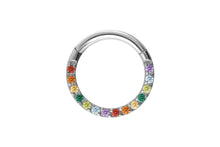 Laden Sie das Bild in den Galerie-Viewer, Titan Clicker Ring Eingefasste Regenbogen Kristalle piercinginspiration®