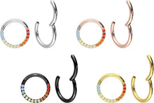 Laden Sie das Bild in den Galerie-Viewer, Titan Clicker Ring Eingefasste Regenbogen Kristalle piercinginspiration®