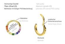 Laden Sie das Bild in den Galerie-Viewer, Titan Clicker Ring Eingefasste Regenbogen Kristalle piercinginspiration®