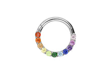 Laden Sie das Bild in den Galerie-Viewer, Titan Clicker Ring Eingefasste Regenbogen Kristalle piercinginspiration®