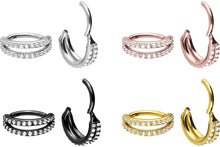 Laden Sie das Bild in den Galerie-Viewer, Multiple Kristalle Zwei Reihen Doppel Ring Clicker piercinginspiration®