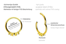 Laden Sie das Bild in den Galerie-Viewer, Clicker Ring 3 Tropfen Kristalle piercinginspiration®