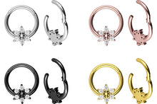 Laden Sie das Bild in den Galerie-Viewer, Clicker Ring 5 Kristalle Lotus Blume piercinginspiration®