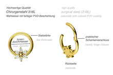 Laden Sie das Bild in den Galerie-Viewer, Clicker Ring 5 Kristalle Lotus Blume piercinginspiration®