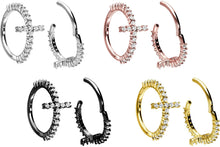 Laden Sie das Bild in den Galerie-Viewer, Kreuz Clicker Ring Multiple Kristalle Segmentring piercinginspiration®