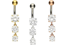 Laden Sie das Bild in den Galerie-Viewer, Titan 3 Große Kristalle 925 Sterling Silber Bauchnabelpiercing Barbell piercinginspiration®