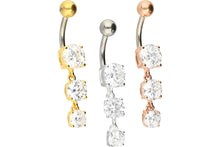Laden Sie das Bild in den Galerie-Viewer, Titan 3 Große Kristalle 925 Sterling Silber Bauchnabelpiercing Barbell piercinginspiration®