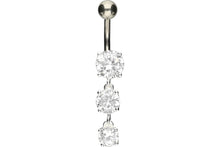 Laden Sie das Bild in den Galerie-Viewer, Titan 3 Große Kristalle 925 Sterling Silber Bauchnabelpiercing Barbell piercinginspiration®