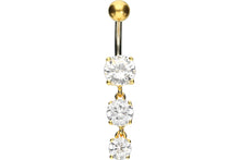 Laden Sie das Bild in den Galerie-Viewer, Titan 3 Große Kristalle 925 Sterling Silber Bauchnabelpiercing Barbell piercinginspiration®