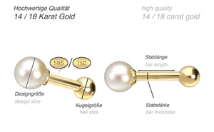 14/18 Karat Gold Ohrpiercing echte Süßwasserperle