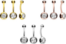 Laden Sie das Bild in den Galerie-Viewer, 18 Karat Gold Basic 2 Kristalle Bauchnabelpiercing Barbell piercinginspiration®