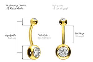 18 Karat Gold Basic 2 Kristalle Bauchnabelpiercing Barbell piercinginspiration®