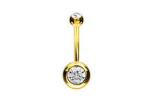 Laden Sie das Bild in den Galerie-Viewer, 18 Karat Gold Basic 2 Kristalle Bauchnabelpiercing Barbell piercinginspiration®