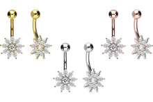 Laden Sie das Bild in den Galerie-Viewer, 18 Karat Gold Blume Bauchnabelpiercing Barbell piercinginspiration®