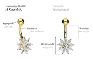 18 Karat Gold Blume Bauchnabelpiercing Barbell piercinginspiration®