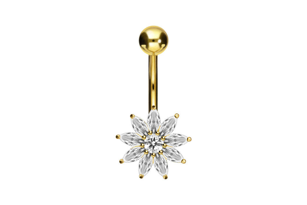 18 Karat Gold Blume Bauchnabelpiercing Barbell piercinginspiration®