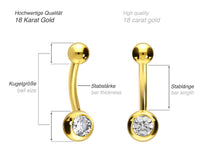 Laden Sie das Bild in den Galerie-Viewer, 18 Karat Gold Mini Basic Kristall Bauchnabelpiercing Barbell piercinginspiration®