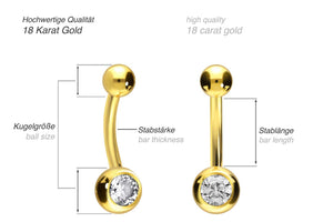 18 Karat Gold Mini Basic Kristall Bauchnabelpiercing Barbell piercinginspiration®