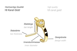 18 Karat Gold Kristall Herz Nasenstecker piercinginspiration®