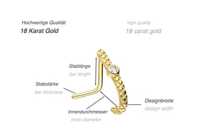 18 Karat Gold Gravur Kristall Nasenstecker piercinginspiration®