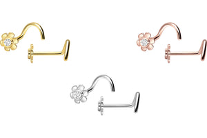 18 Karat Kleine Blume mit Kristall Nasenstecker piercinginspiration®