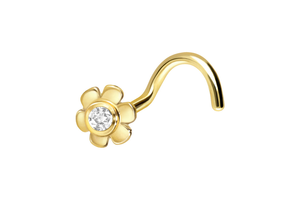 18 Karat Kleine Blume mit Kristall Nasenstecker piercinginspiration®