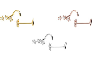 18 Karat Gold Sterne Kristall Nasenstecker Spirale piercinginspiration®