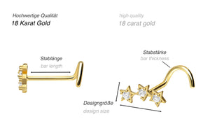 18 Karat Gold Sterne Kristall Nasenstecker Spirale piercinginspiration®