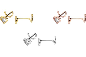 18 Karat Gold Herz Kristall Nasenstecker Spirale piercinginspiration®