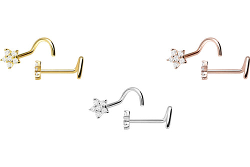 18 Karat Gold Kleine Blume Kristall Nasenstecker Spirale piercinginspiration®