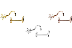 18 Karat Gold Kleine Blume Kristall Nasenstecker Spirale piercinginspiration®