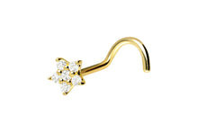 Laden Sie das Bild in den Galerie-Viewer, 18 Karat Gold Kleine Blume Kristall Nasenstecker Spirale piercinginspiration®