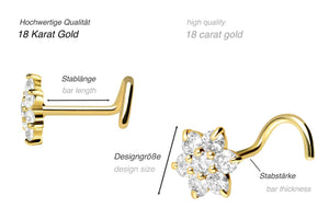 Kristall Blume Nasenstecker 18 Karat Gold piercinginspiration®