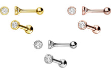 Laden Sie das Bild in den Galerie-Viewer, 18 Karat Gold Kristall Ohrpiercing Nieten Barbell piercinginspiration®