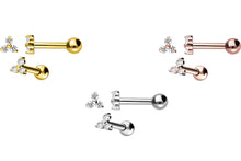 Laden Sie das Bild in den Galerie-Viewer, 18 Karat Gold Blume 3 Kristalle Ohrpiercing Barbell piercinginspiration®