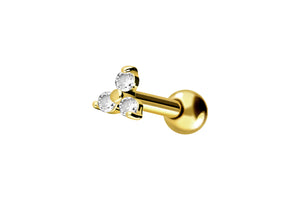 18 Karat Gold Blume 3 Kristalle Ohrpiercing Barbell piercinginspiration®