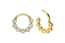 Laden Sie das Bild in den Galerie-Viewer, 18 Karat Gold Segmentring Clicker 7 Kristalle