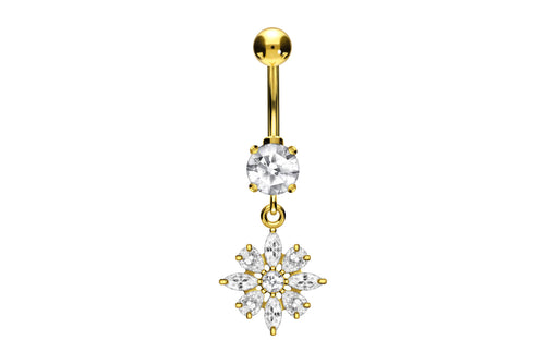 Kristall Eis Blume Bauchnabelpiercing Barbell piercinginspiration®