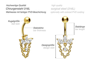 Lotusblüte mit Kette Bauchnabelpiercing Barbell piercinginspiration®