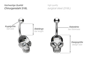 Bauchnabelpiercing Totenkopf Kristall Barbell piercinginspiration®