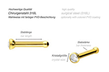 Laden Sie das Bild in den Galerie-Viewer, Basic Pin Nasenstecker Kristall GOLD Chirurgenstahl piercinginspiration®