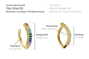 Titan Kristallbalken Regenbogen Bauchnabelpiercing Clicker piercinginspiration®