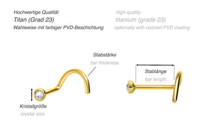 Titan Spirale Kristall Nasenstecker Flache Disc piercinginspiration®