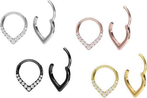 Titan Spitz 11 Eingefasste Kristalle Clicker Ring piercinginspiration®