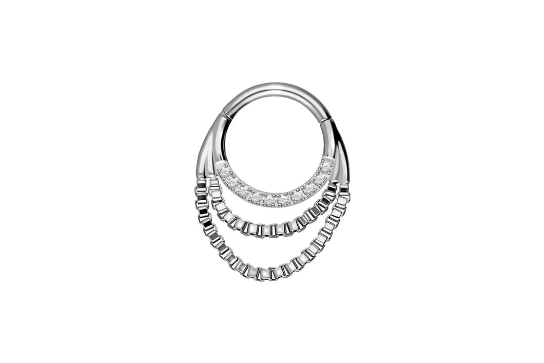 Clicker Ring 2 Ketten eingefasste Kristalle piercinginspiration®