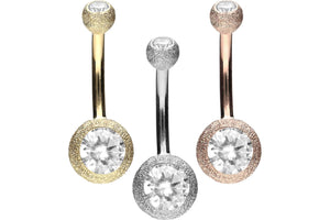 Piercing nombril barbell en or 18 carats 2 cristaux aspect diamant piercinginspiration®