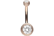Laden Sie das Bild in den Galerie-Viewer, 18 Karat Gold 2 Kristalle Diamantoptik Bauchnabelpiercing Barbell piercinginspiration®