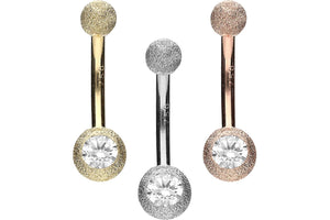 Bilanciere piercing all'ombelico in oro 18 carati con cristallo e diamante piercinginspiration®